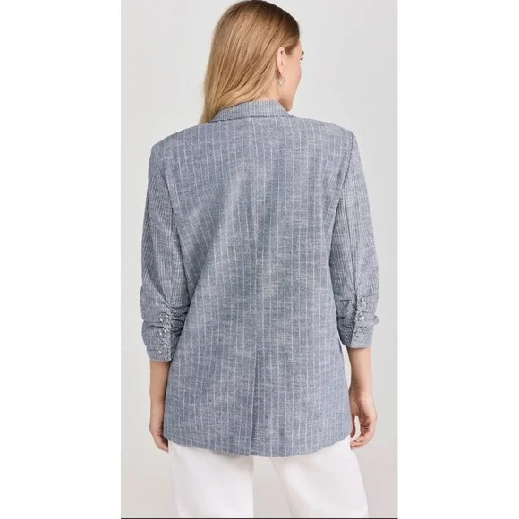 RAMY BROOK Womens Lilianna Double Breasted Striped‎ Blazer Size 0 Pinstripe Blue